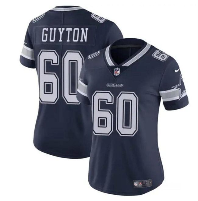 Women's Dallas Cowboys #60 Tyler Guyton Navy 2024 Draft Vapor Limited Stitched Football Jersey(Run Small）